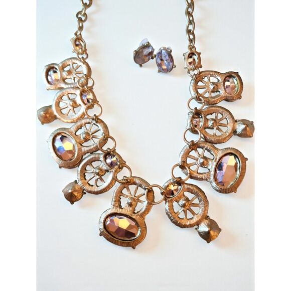 Chunky Statement Necklace & Earrings Set – Silver Tone, Clear Crystal Rhinestone - Picture 6 of 6